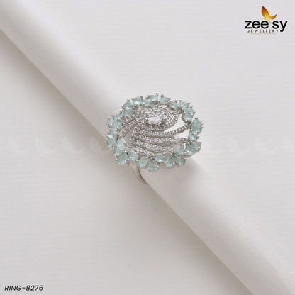 Rhinestone Ring-8276 Silver Mint Green