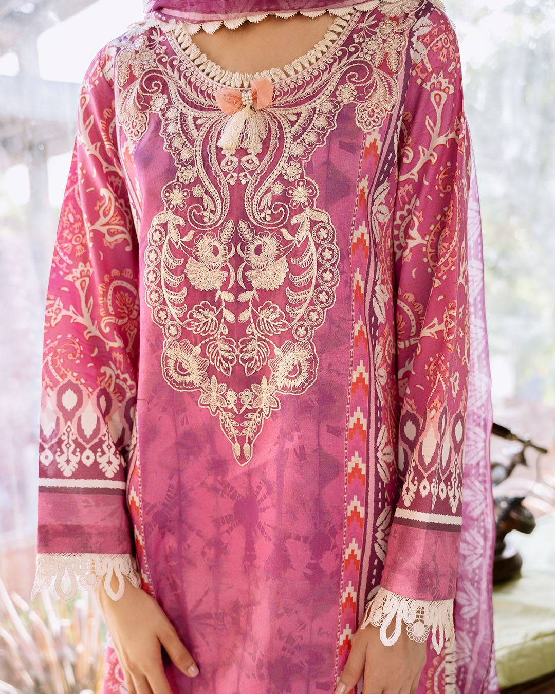Roheenaz | Flora Printed Lawn | Amaranth - Pakistani Designer Dress - by Roheenaz | Type: Luxury - 100% Original at Saira Sultan