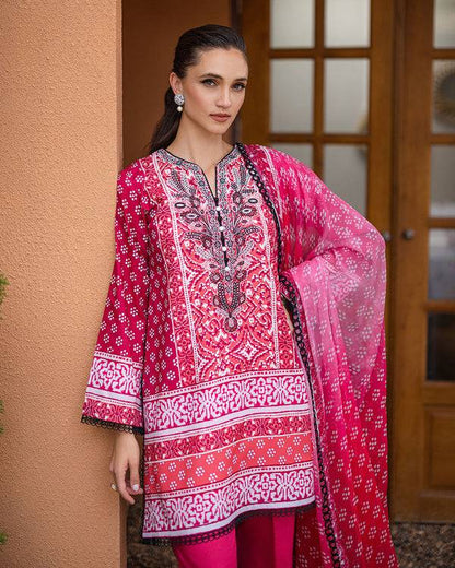 Roheenaz | Azalea Printed Lawn 24 | Coral Cascade - Pakistani Designer Dress - by Roheenaz | Type: Luxury - 100% Original at Saira Sultan