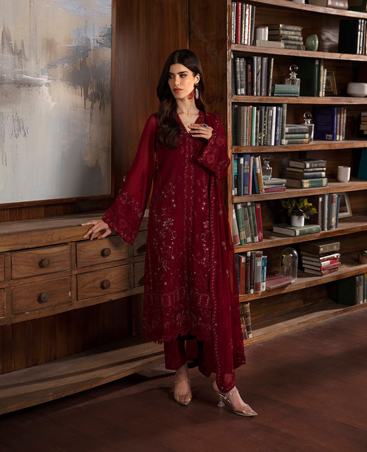 Republic Womenswear | Premium Pret 25 | RPP-02 (Lola) S Maroon Georgette chiffon