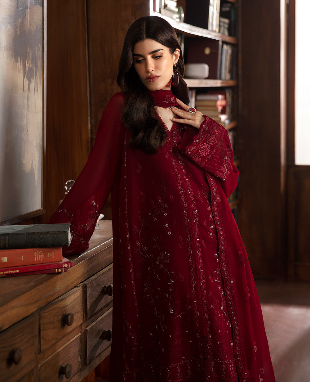 Republic Womenswear | Premium Pret 25 | RPP-02 (Lola) M Maroon Georgette chiffon