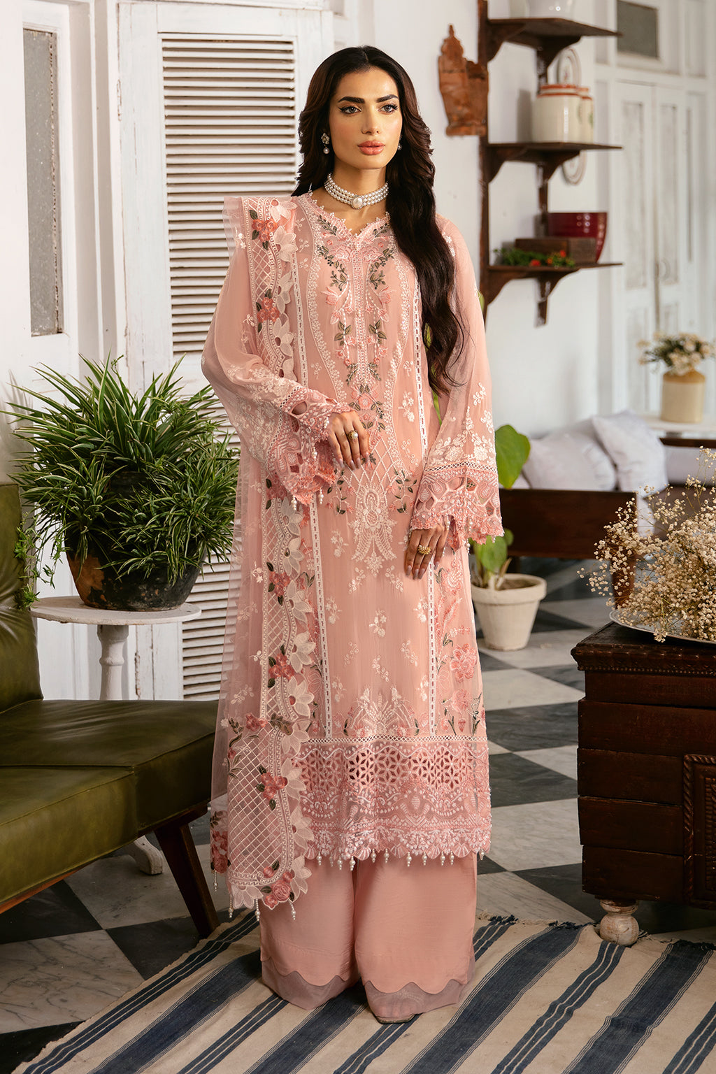 Ramsha | Dastak Luxury Chiffon Collection | Q-101 XS Pale Peach Chiffon