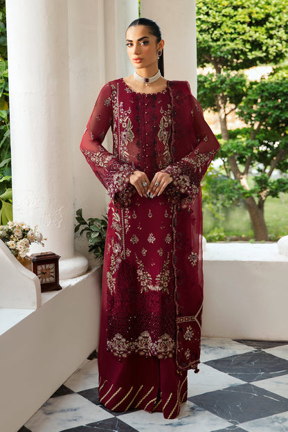 Ramsha | Dastak Luxury Chiffon Collection | Q-103 XS Deep Red Chiffon