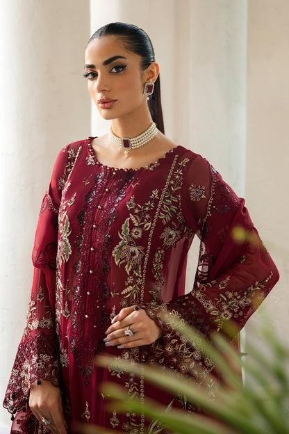 Ramsha | Dastak Luxury Chiffon Collection | Q-103 L Deep Red Chiffon