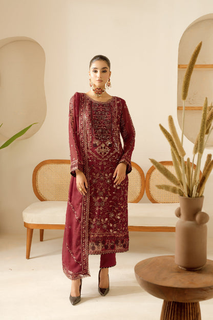Ramsha | Sonehri Collection | BB-105 XS Maroon Chiffon