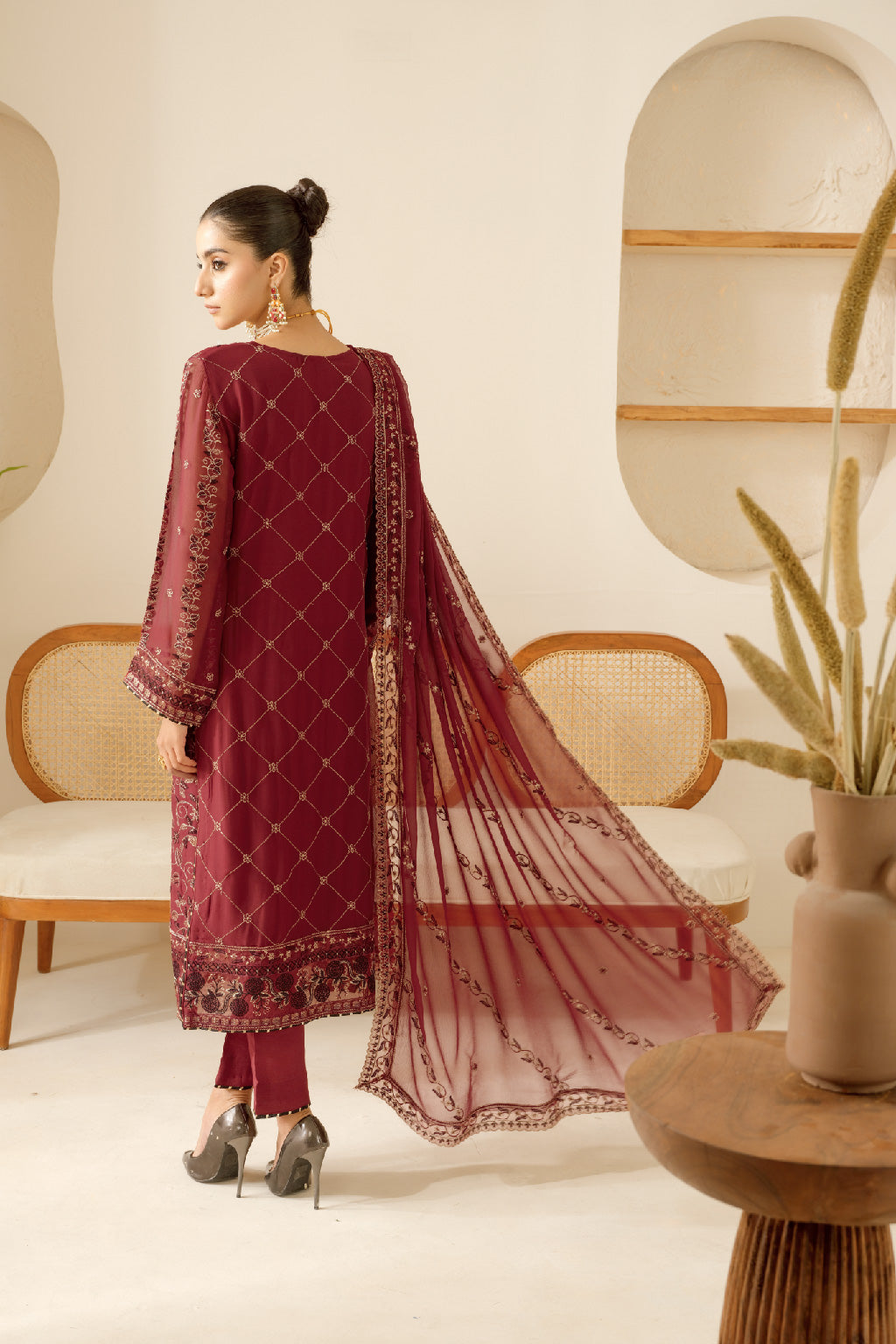 Ramsha | Sonehri Collection | BB-105 S Maroon Chiffon