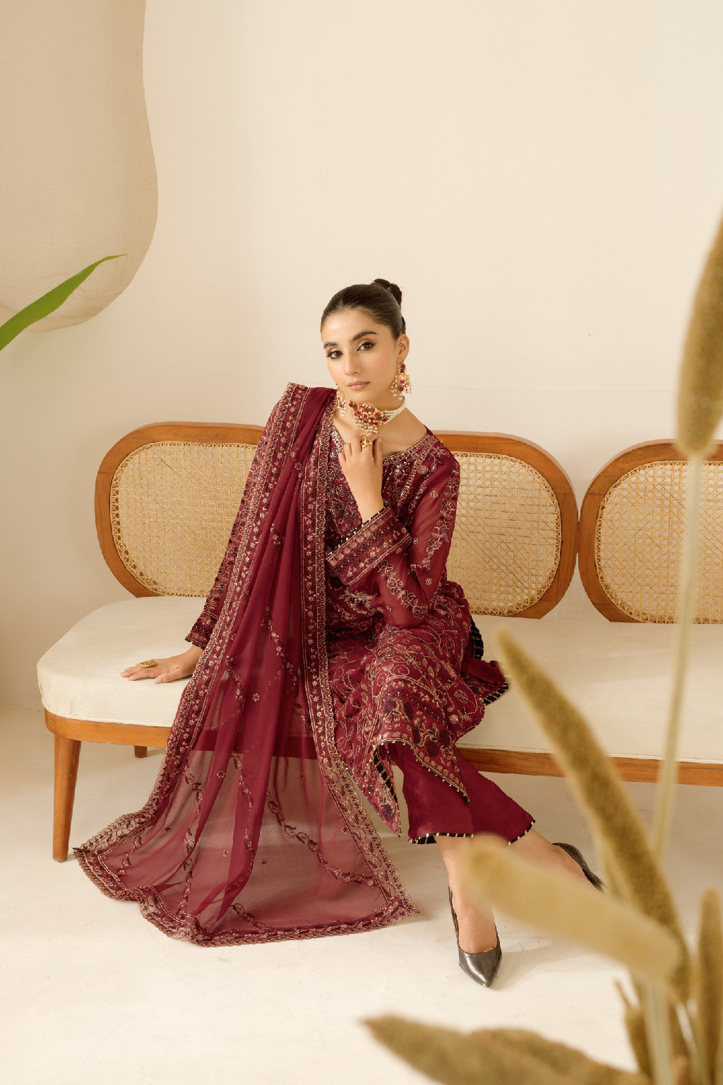 Ramsha | Sonehri Collection | BB-105 L Maroon Chiffon