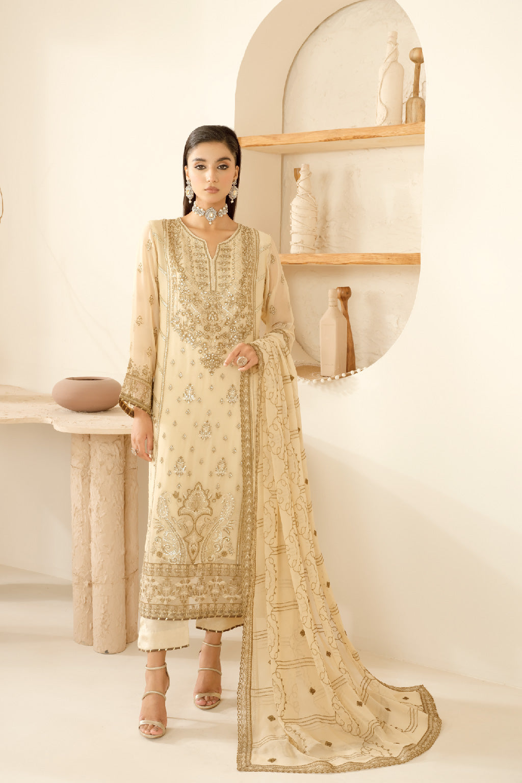 Ramsha | Sonehri Collection | BB-104 XS Cream Chiffon