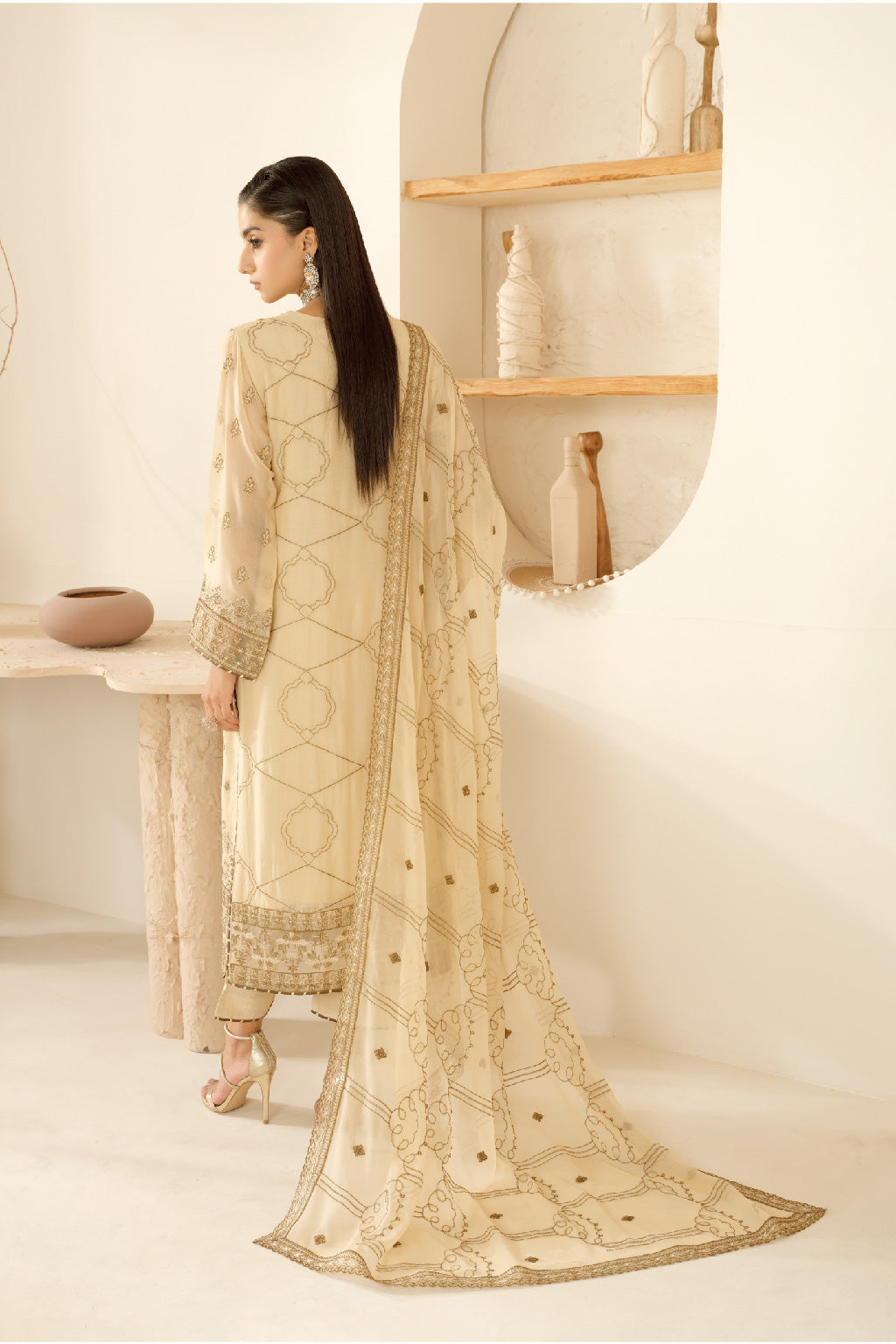 Ramsha | Sonehri Collection | BB-104 S Cream Chiffon