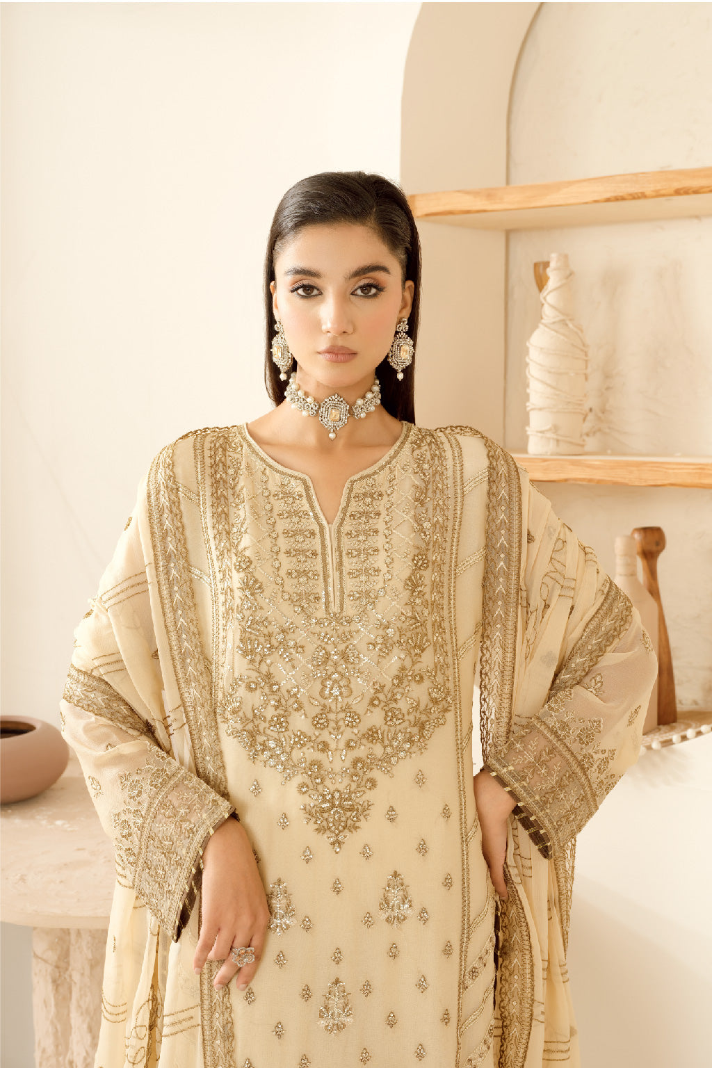 Ramsha | Sonehri Collection | BB-104 M Cream Chiffon