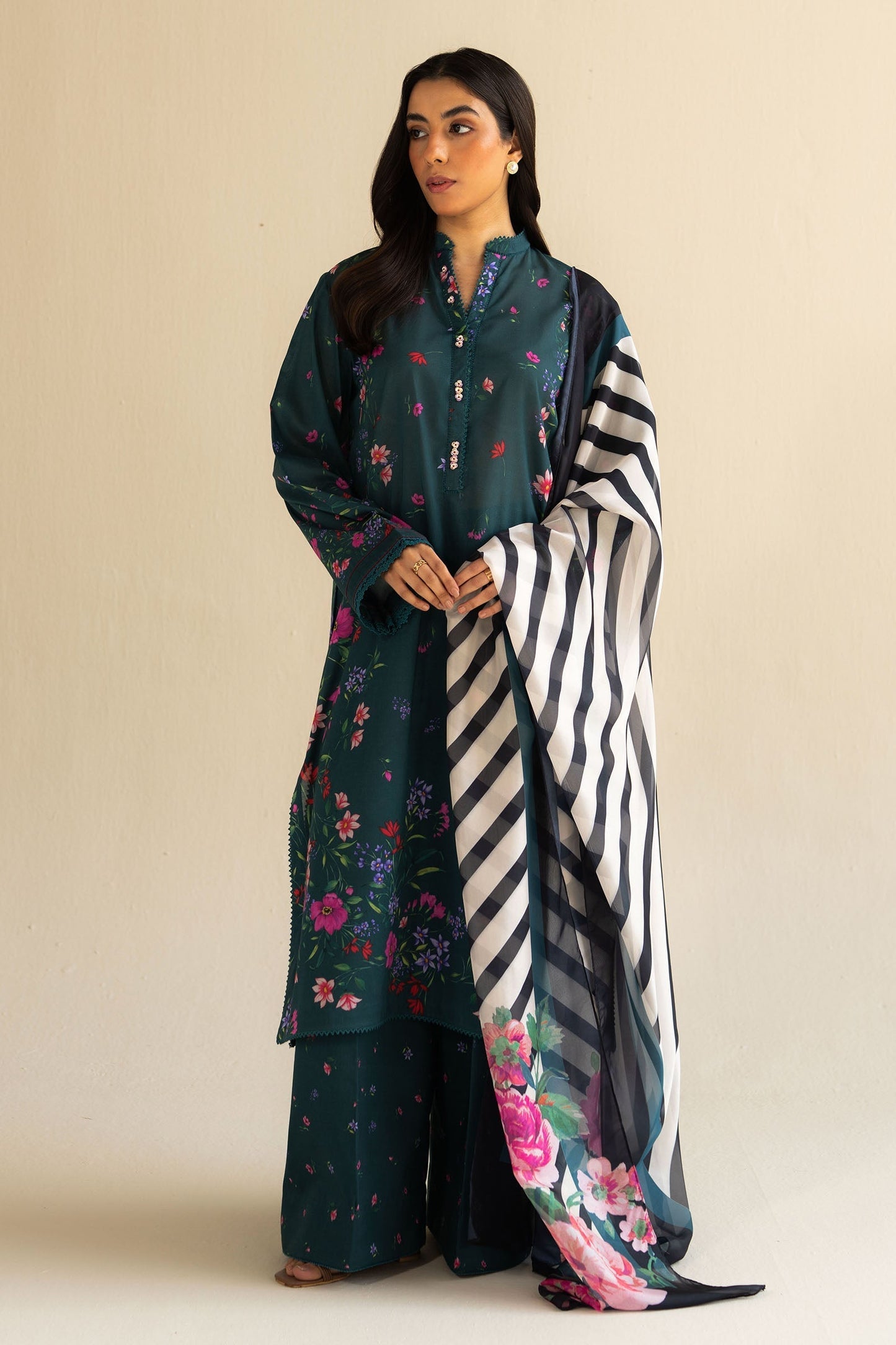 Zara Shahjahan | Coco Prints 25 | Reena-4A XS Deep Teal Green Lawn