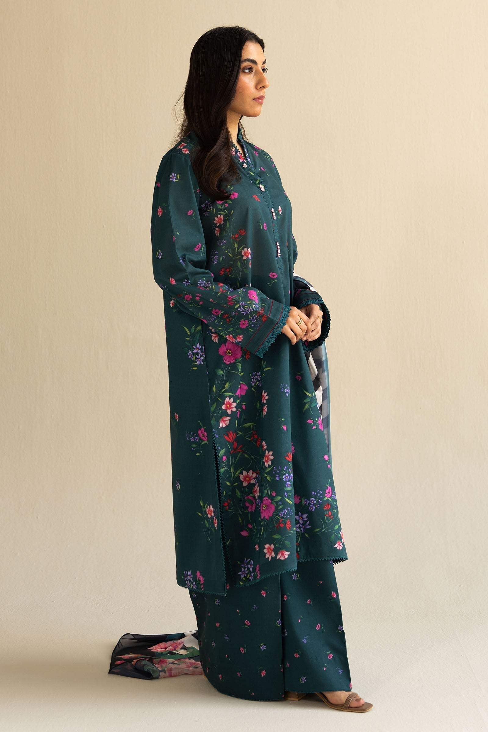 Zara Shahjahan | Coco Prints 25 | Reena-4A M Deep Teal Green Lawn