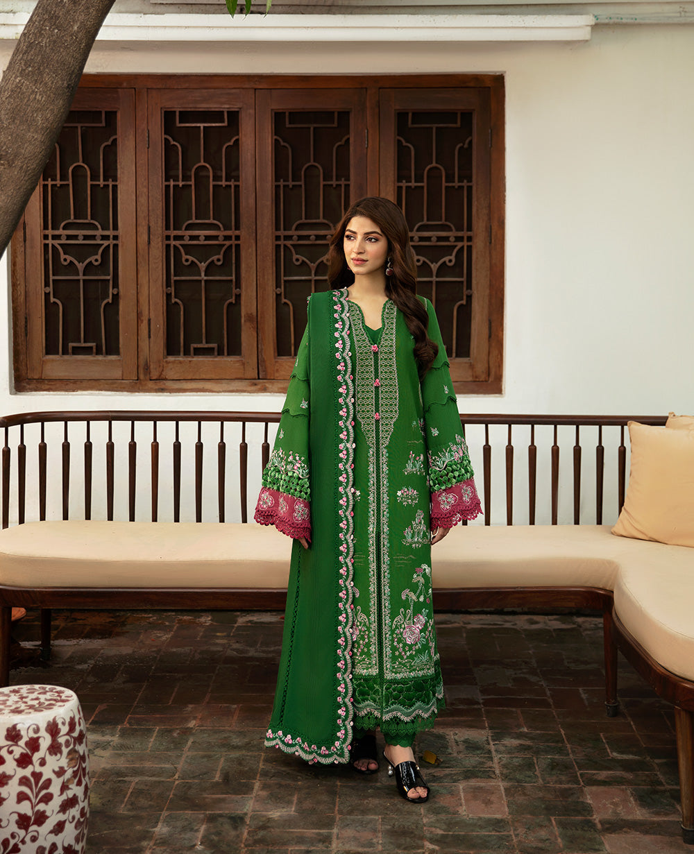 Republic Womenswear | Rosalee Winter 24 | D6 (Ina) XS Green Khaddar