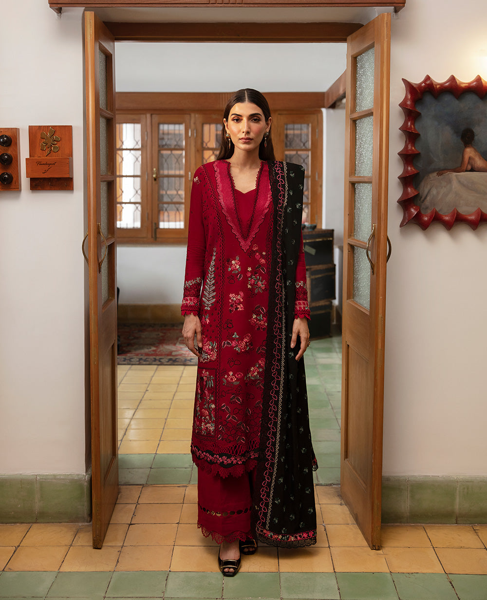 Republic Womenswear | Rosalee Winter 24 | D8 (Oleanna) XS Maroon Khaddar