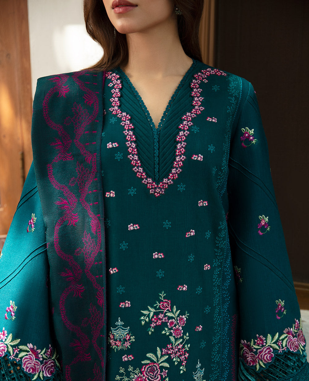 Republic Womenswear | Rosalee Winter 24 | D11 (Omari) L Dark Teal Khaddar