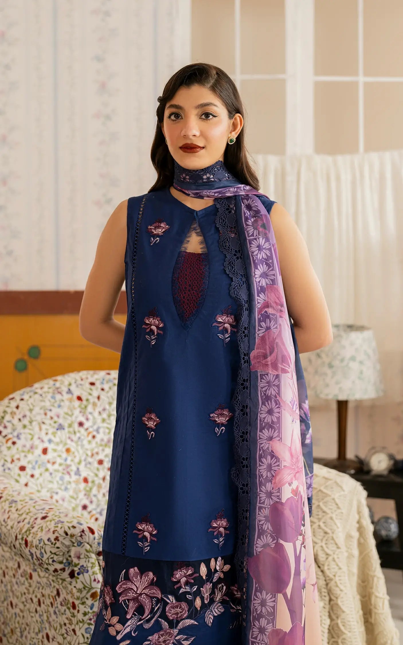 Asifa and Nabeel | Meraki Vintage 25 | Resham (MVL25-18) XL Blue Lawn
