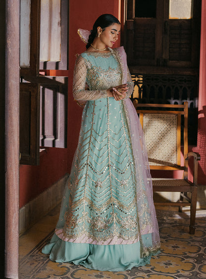 Roheenaz | Pehli Si Muhabbat Wedding Collection | AARZO XS Net Pastel Blue
