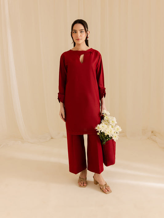 Mahnur | Petal Whispers Lawn Pret | Roselle XS Deep Red Lawn
