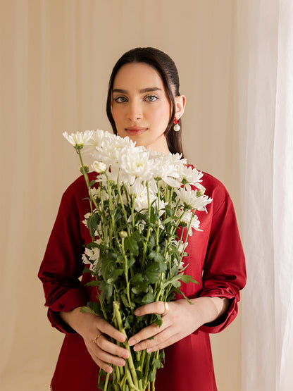 Mahnur | Petal Whispers Lawn Pret | Roselle XL Deep Red Lawn