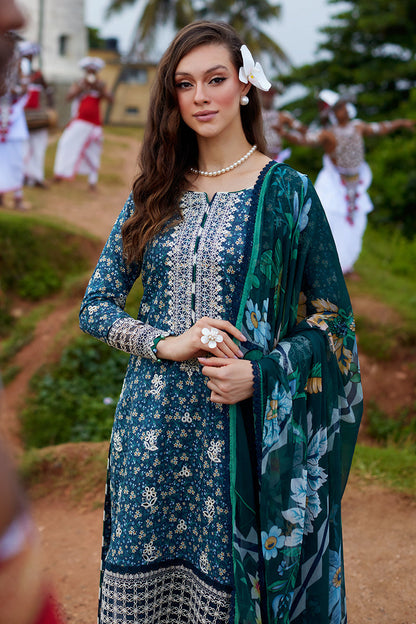 Gulaal | Saffira Lawn 25 | Chloe M Teal Blue Lawn