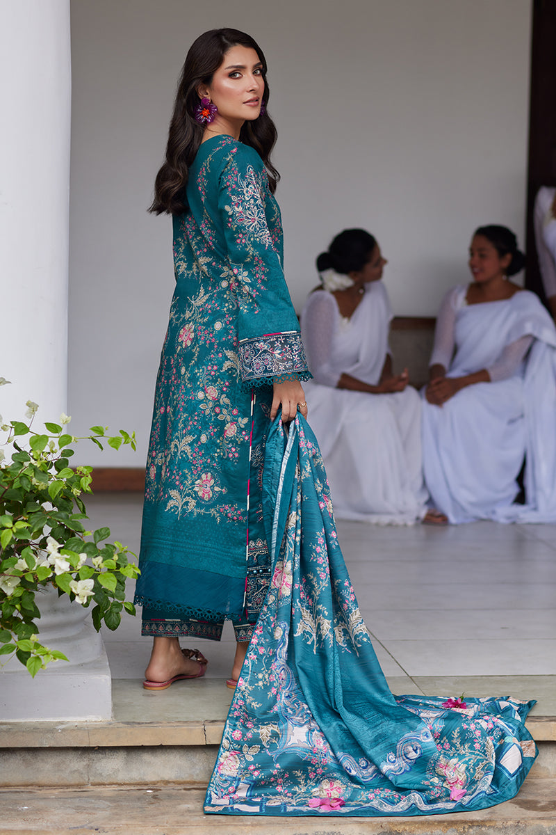 Gulaal | Saffira Lawn 25 | Camila S Teal Blue Lawn