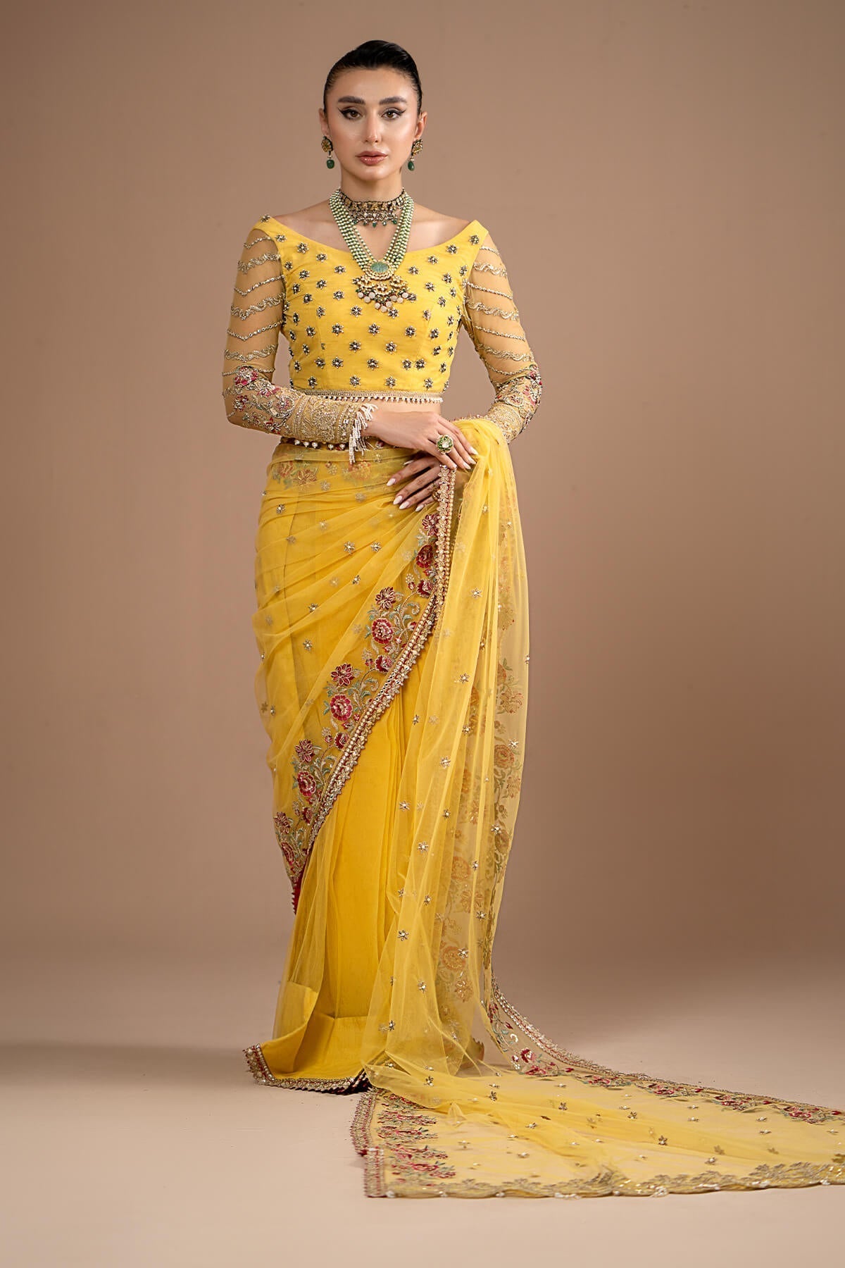 Imrozia Premium | Lumiere Luxury Sarees | 02 Lustrous Gold - Pakistani Designer Dress - by Imrozia Premium | Type: Formal - 100% Original at Saira Sultan