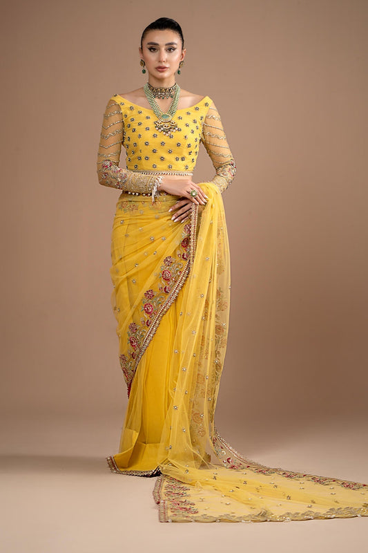 Imrozia Premium | Lumiere Luxury Sarees | 02 Lustrous Gold - Pakistani Designer Dress - by Imrozia Premium | Type: Formal - 100% Original at Saira Sultan