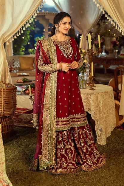 Maria B | Formal Wears | SF-EF25-01 L Maroon Raw Silk