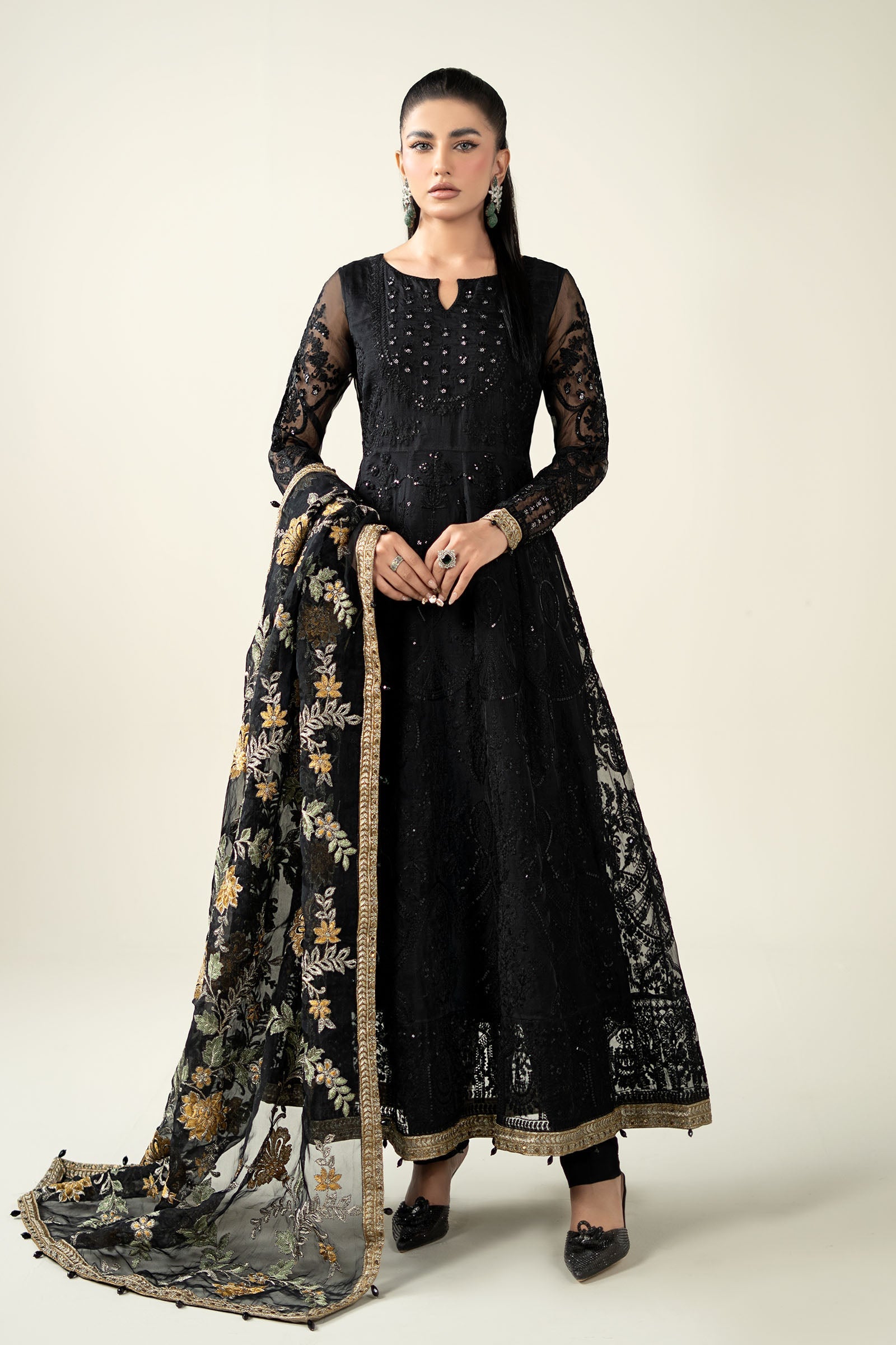 Maria B | Pre Fall Dresses | 3 Piece Embroidered Suit Black - Pakistani Designer Dress - by Maria B - Type : Ladies Clothes - 100% Original at Saira Sultan