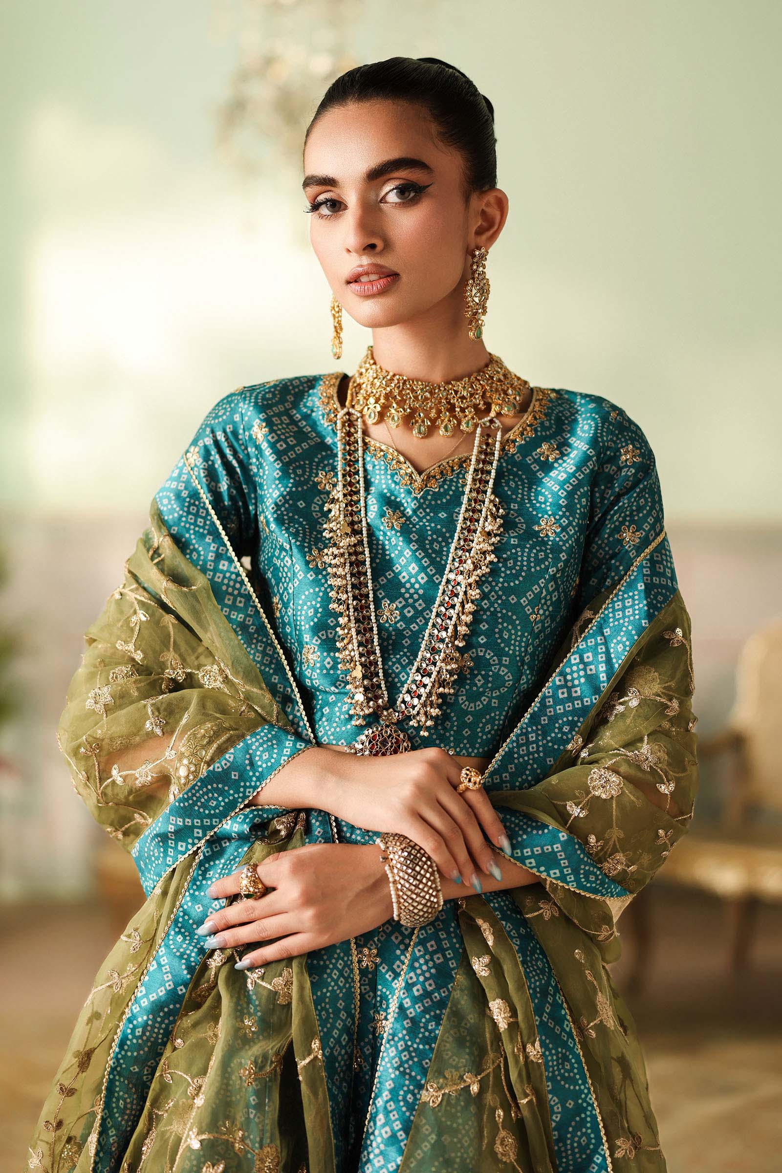 Maria B | Pre Fall Dresses | 3 Piece Embroidered Raw Silk Suit Teal Green - Pakistani Designer Dress - by Maria B - Type : Ladies Clothes - 100% Original at Saira Sultan