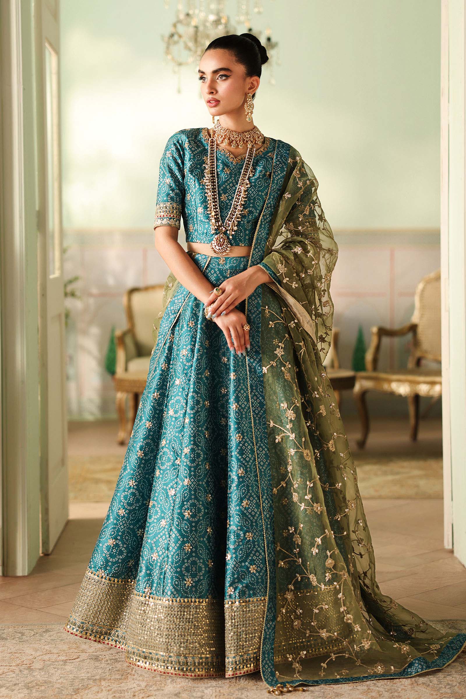 Maria B | Pre Fall Dresses | 3 Piece Embroidered Raw Silk Suit Teal Green - Pakistani Designer Dress - by Maria B - Type : Ladies Clothes - 100% Original at Saira Sultan