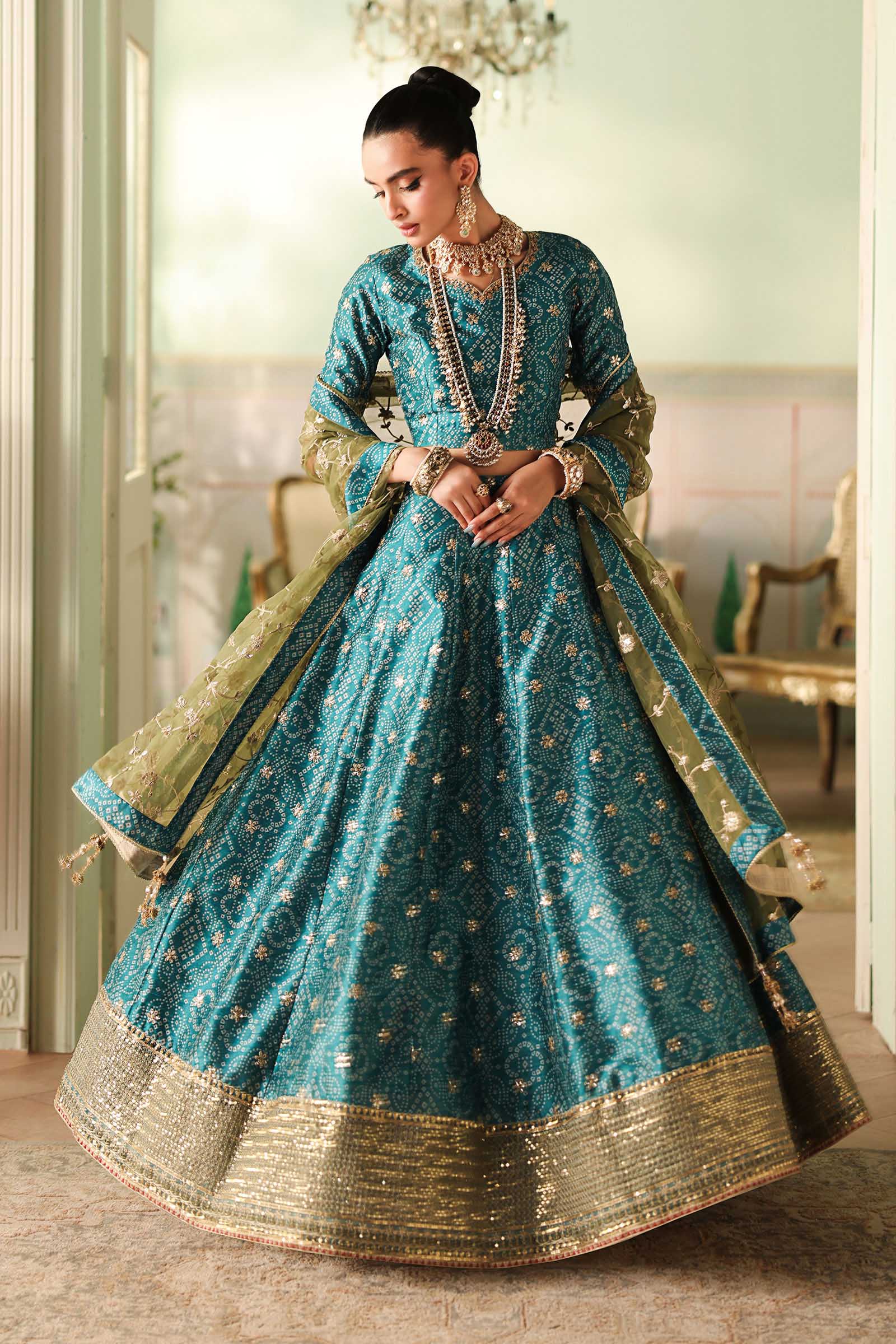 Maria B | Pre Fall Dresses | 3 Piece Embroidered Raw Silk Suit Teal Green - Pakistani Designer Dress - by Maria B - Type : Ladies Clothes - 100% Original at Saira Sultan
