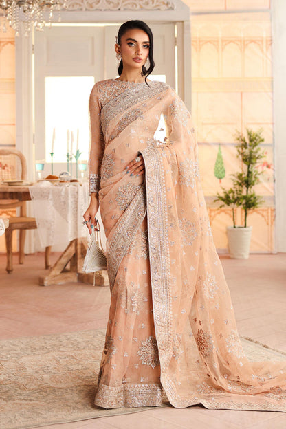 Maria B | Pre Fall Dresses | Embroidered Organza Saree Peach - Pakistani Designer Dress - by Maria B - Type : Ladies Clothes - 100% Original at Saira Sultan
