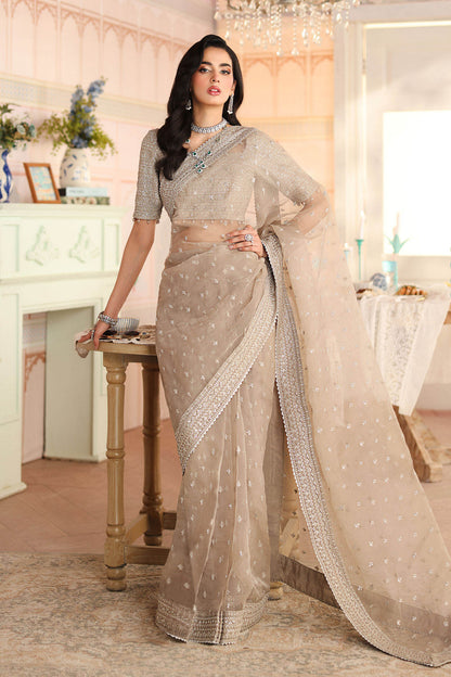 Maria B | Pre Fall Dresses | Embroidered Raw Silk Saree II - Pakistani Designer Dress - by Maria B - Type : Ladies Clothes - 100% Original at Saira Sultan