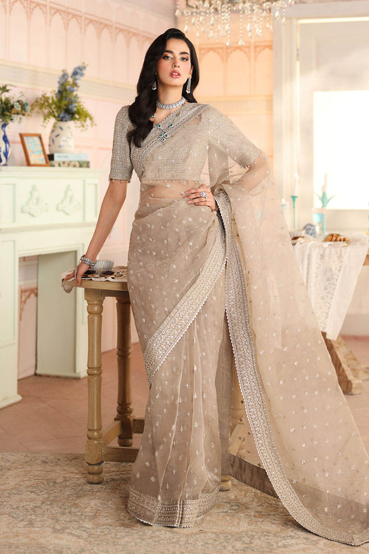 Maria B | Pre Fall Dresses | Embroidered Raw Silk Saree II - Pakistani Designer Dress - by Maria B - Type : Ladies Clothes - 100% Original at Saira Sultan
