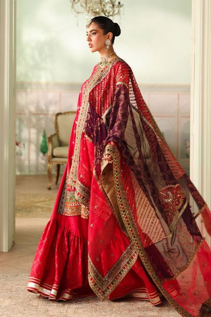 Maria B | Pre Fall Dresses | 3 Piece Embroidered Bamber Raw Silk Suit Carrot Pink - Pakistani Designer Dress - by Maria B - Type : Ladies Clothes - 100% Original at Saira Sultan