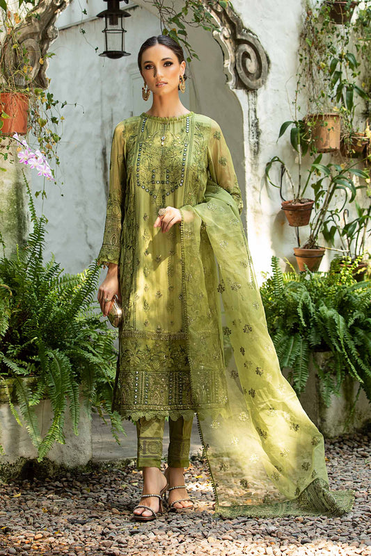 Maria B | Pre Fall Dresses | 3 Piece Embroidered Suit Grape Green - Pakistani Designer Dress - by Maria B - Type : Ladies Clothes - 100% Original at Saira Sultan
