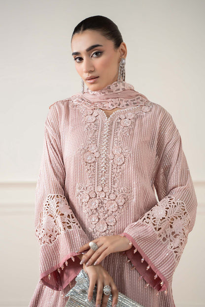 Maria B | Pre Fall Dresses | 3 Piece Embroidered Chiffon Suit Pink - Pakistani Designer Dress - by Maria B - Type : Ladies Clothes - 100% Original at Saira Sultan