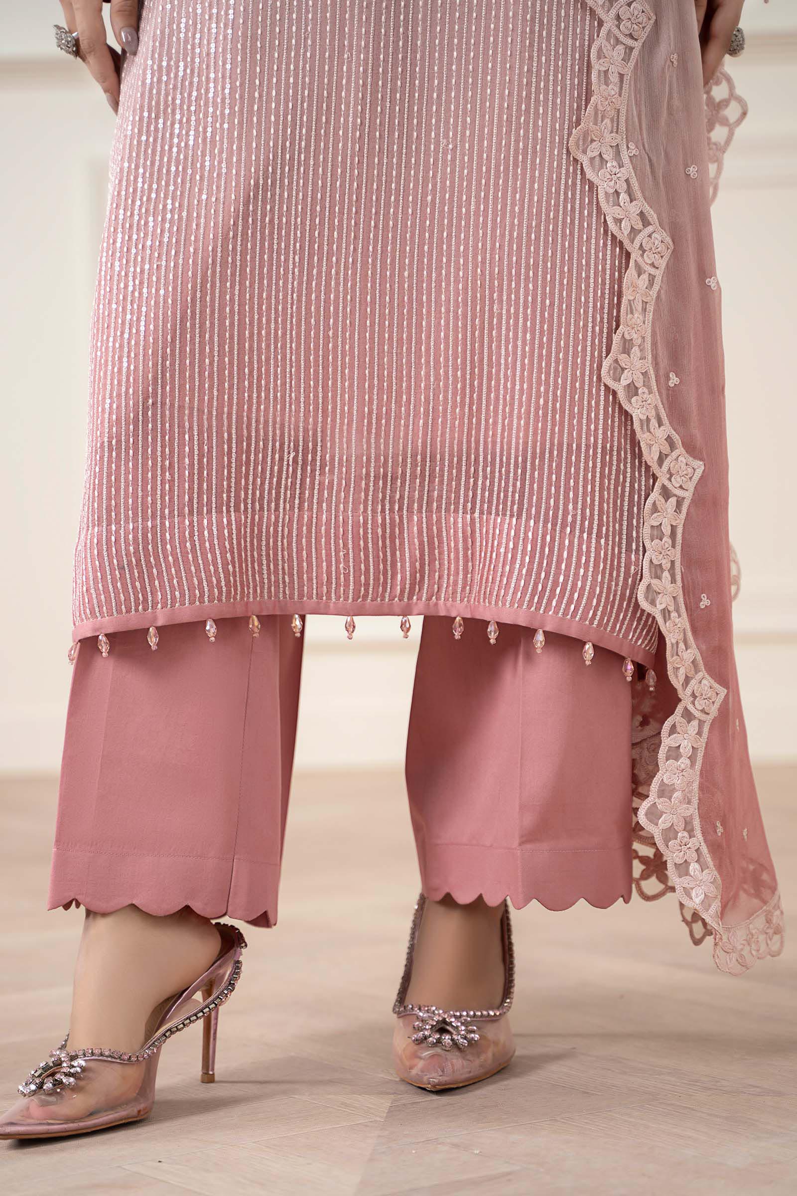 Maria B | Pre Fall Dresses | 3 Piece Embroidered Chiffon Suit Pink - Pakistani Designer Dress - by Maria B - Type : Ladies Clothes - 100% Original at Saira Sultan