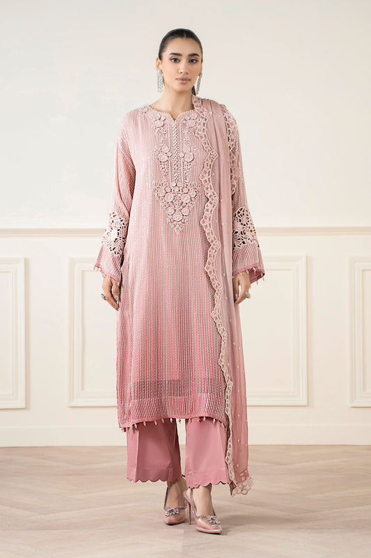 Maria B | Pre Fall Dresses | 3 Piece Embroidered Chiffon Suit Pink - Pakistani Designer Dress - by Maria B - Type : Ladies Clothes - 100% Original at Saira Sultan
