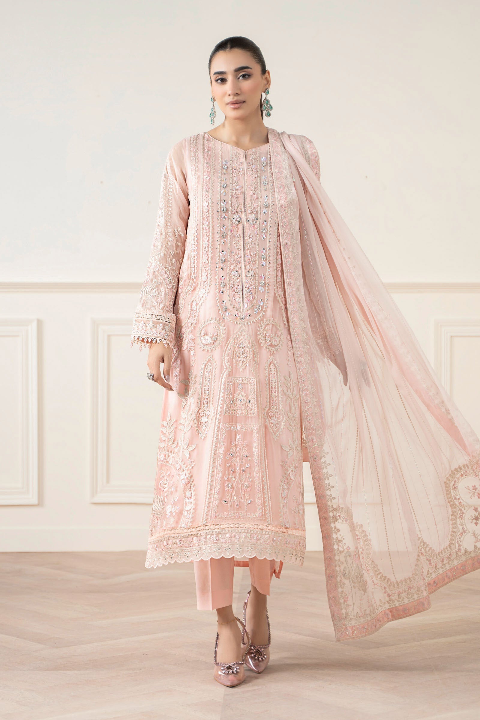 Maria B | Pre Fall Dresses | 3 Piece Embroidered Chiffon Suit OO - Pakistani Designer Dress - by Maria B - Type : Ladies Clothes - 100% Original at Saira Sultan