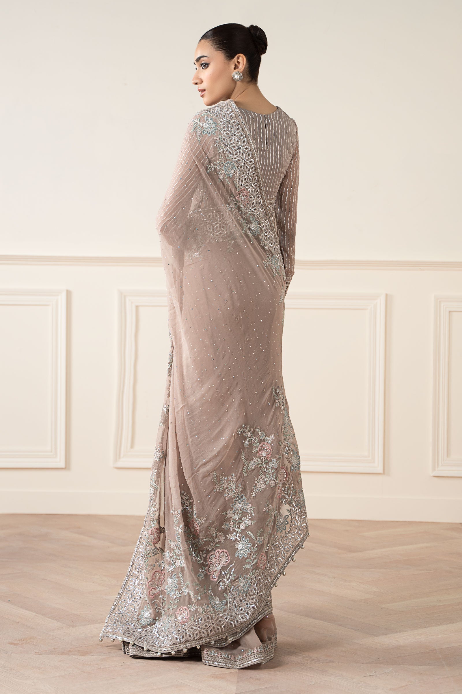 Maria B | Pre Fall Dresses | Embroidered Chiffon Saree FF - Pakistani Designer Dress - by Maria B - Type : Ladies Clothes - 100% Original at Saira Sultan