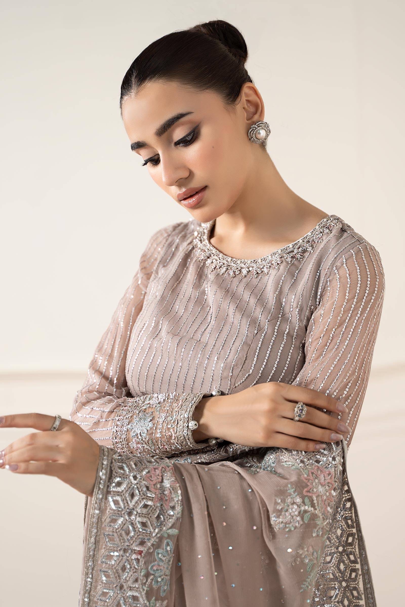 Maria B | Pre Fall Dresses | Embroidered Chiffon Saree FF - Pakistani Designer Dress - by Maria B - Type : Ladies Clothes - 100% Original at Saira Sultan