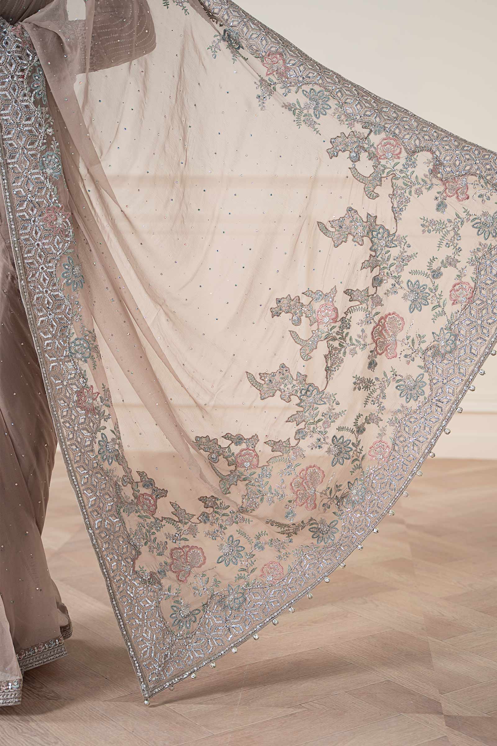 Maria B | Pre Fall Dresses | Embroidered Chiffon Saree FF - Pakistani Designer Dress - by Maria B - Type : Ladies Clothes - 100% Original at Saira Sultan