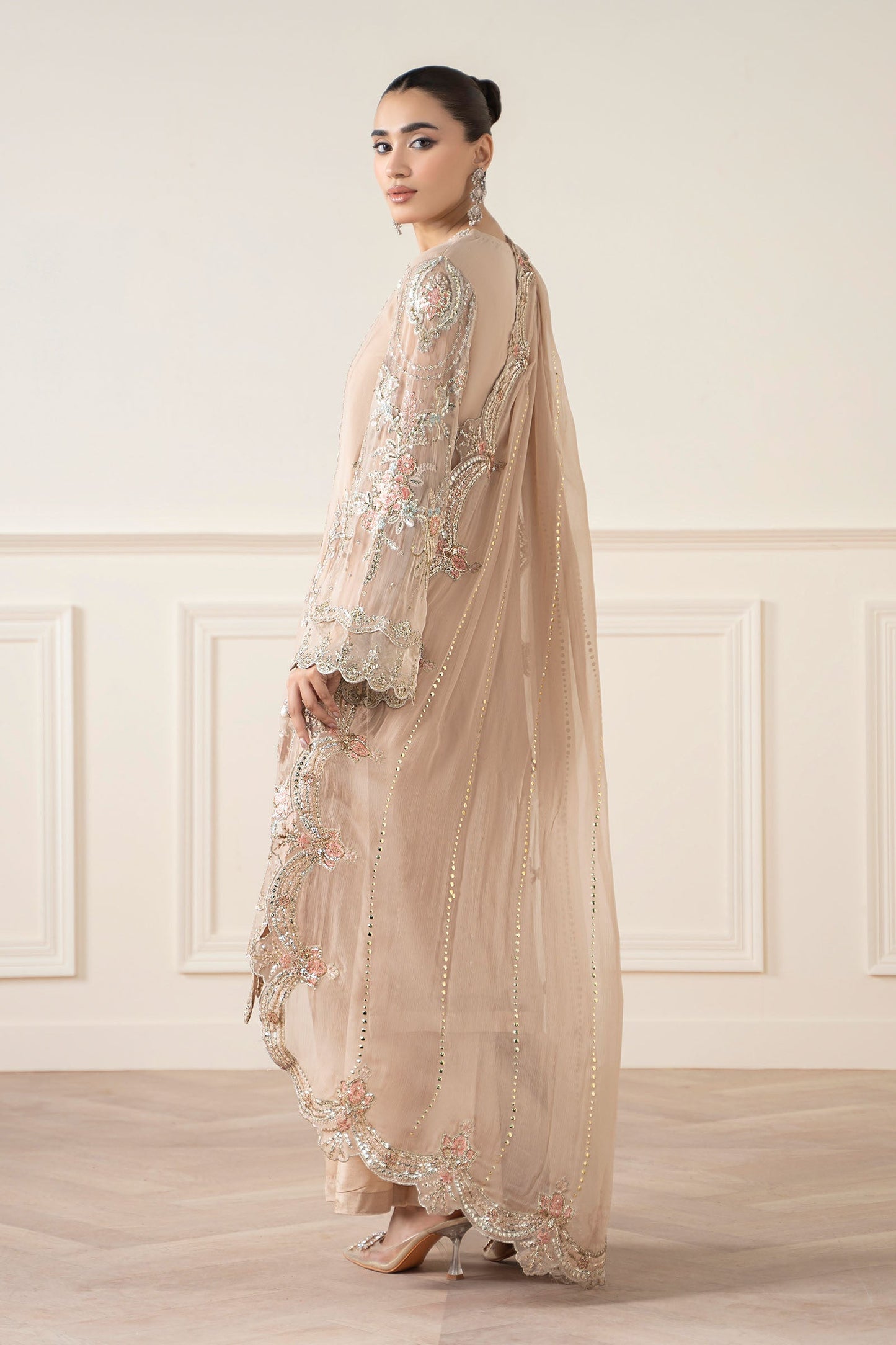 Maria B | Pre Fall Dresses | 3 Piece Embroidered Chiffon Suit Skin - Pakistani Designer Dress - by Maria B - Type : Ladies Clothes - 100% Original at Saira Sultan