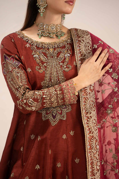 Maria B | Formal Wears | SF-EF25-02 XL Maroon Raw Silk