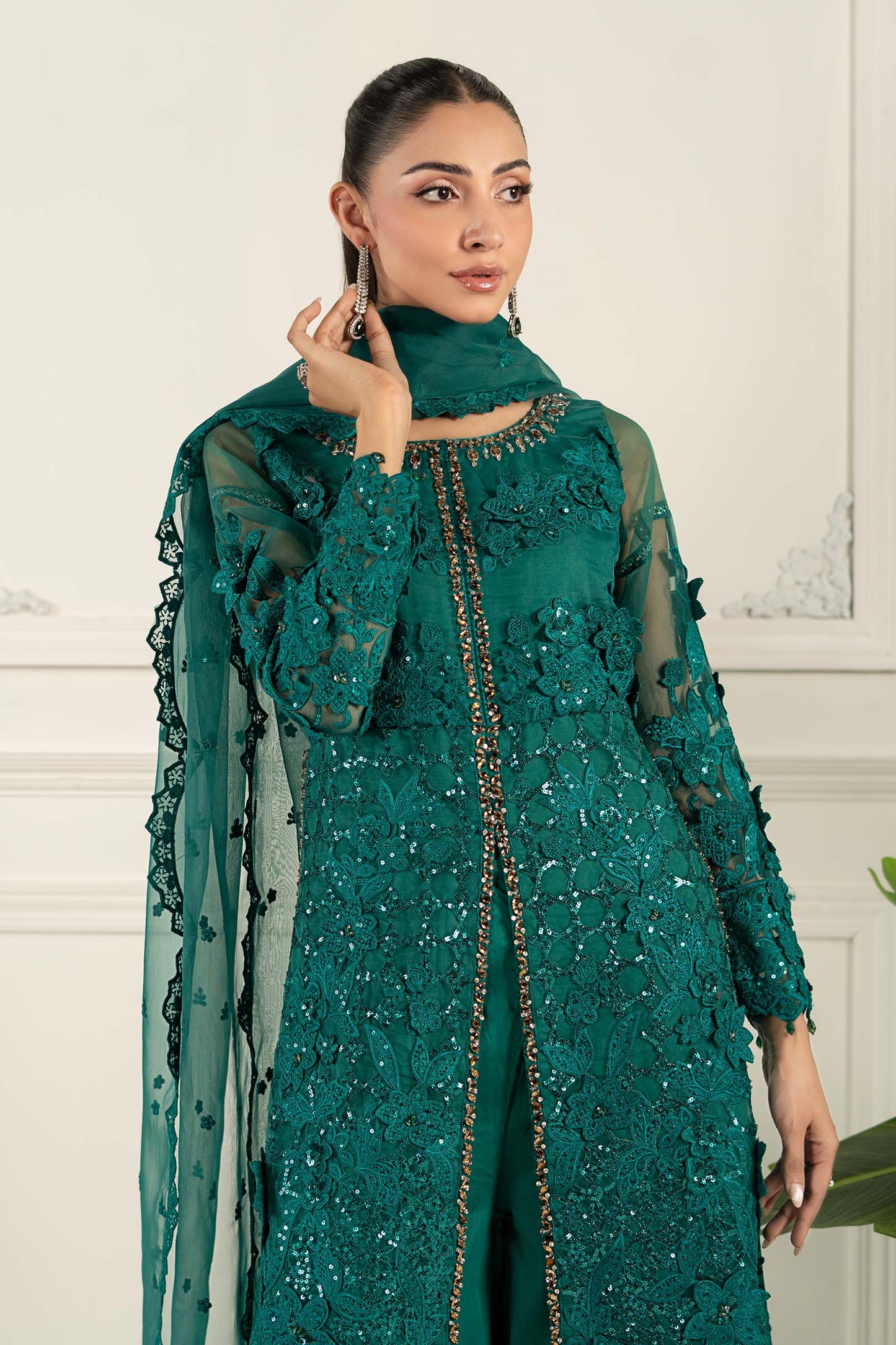 Maria B | Formal Wears | SF-EF25-04 M Emerald Green Organza