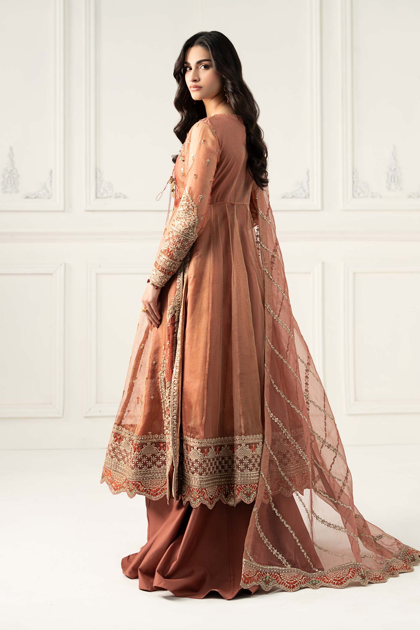 Maria B | Formal Wears | SF-EF25-30 S Peach Zari Net