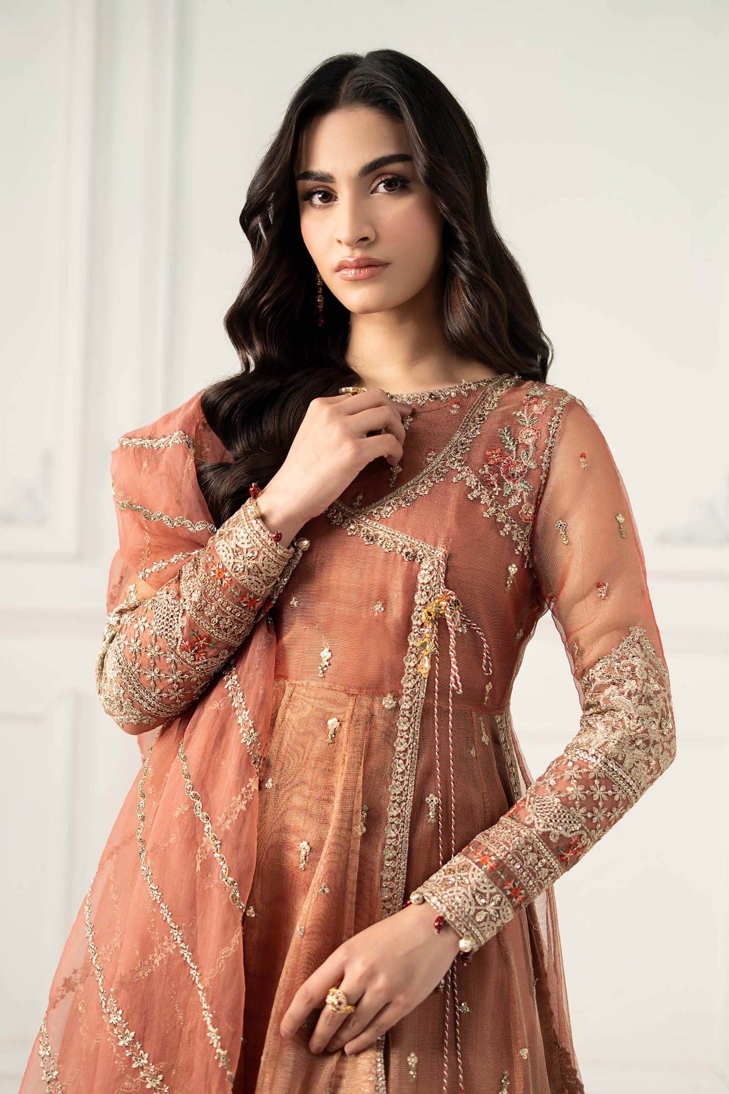 Maria B | Formal Wears | SF-EF25-30 M Peach Zari Net