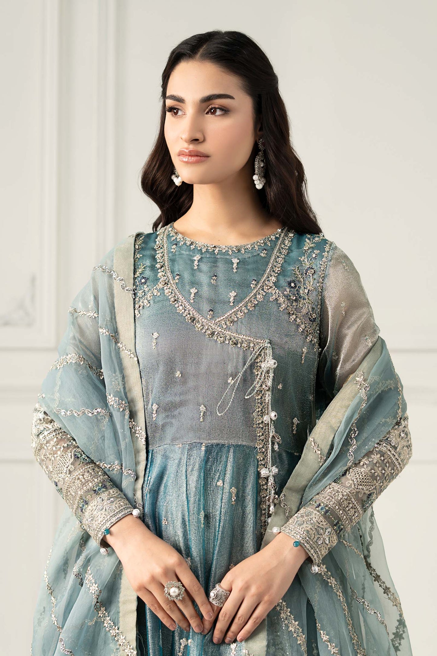 Maria B | Formal Wears | SF-EF25-30 L Ice Blue Zari Net